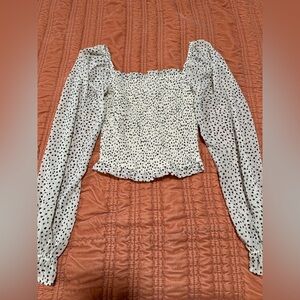 Japna White and Black Dotted Blouse